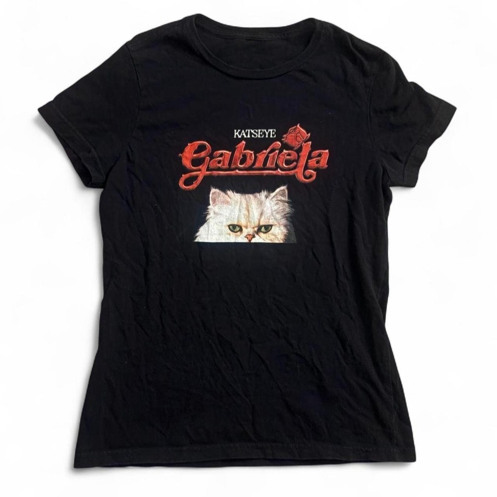 KATSEYE Gabriela Black Cat Graphic T-Shirt Small Womens Kpop Tee